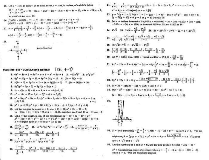 Chapter 1 algebra 2 test answers