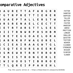 Los adjetivos word search answer key